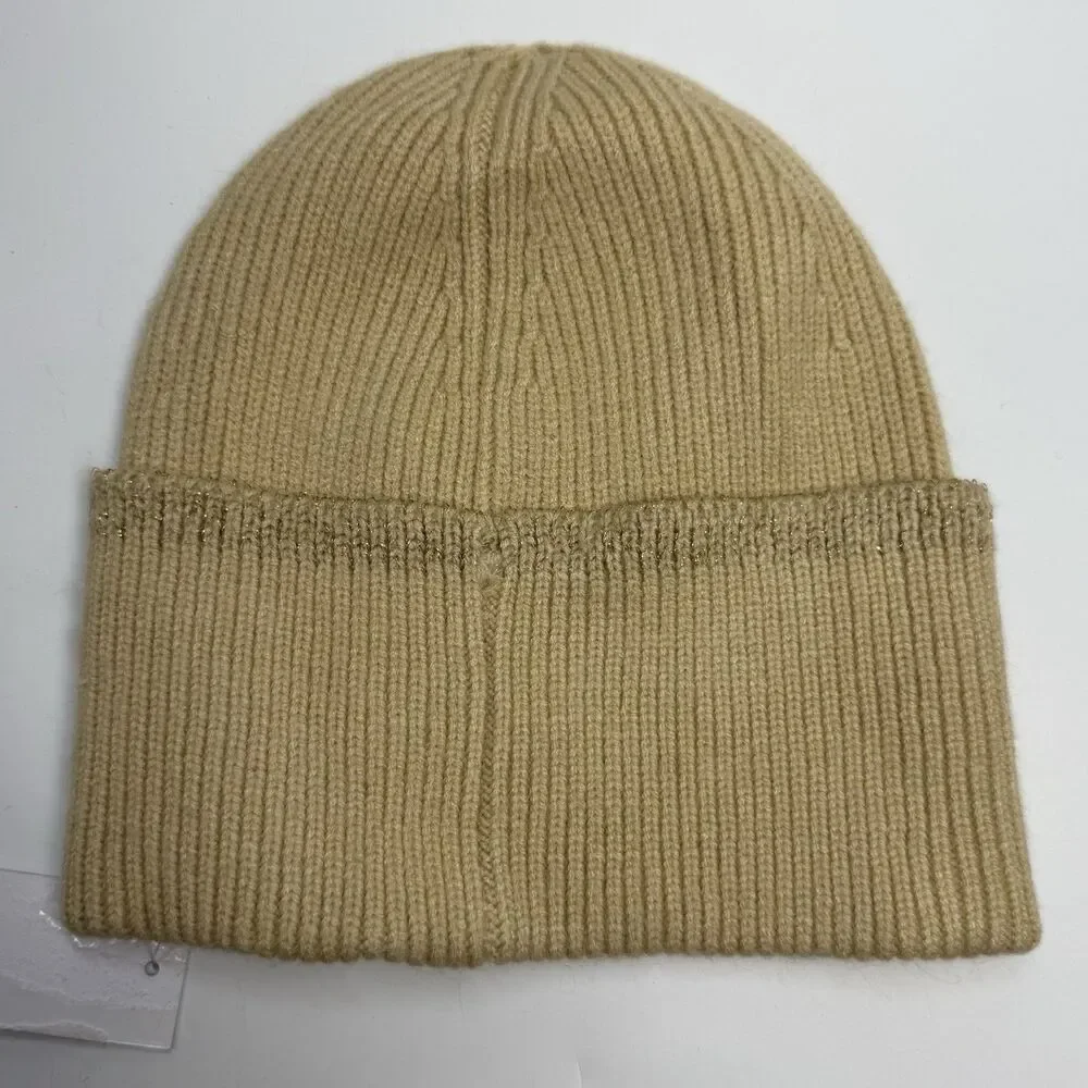 BP Nordstrom Biscotti Metallic Ribbed Oversized Cuff Beanie Hat New